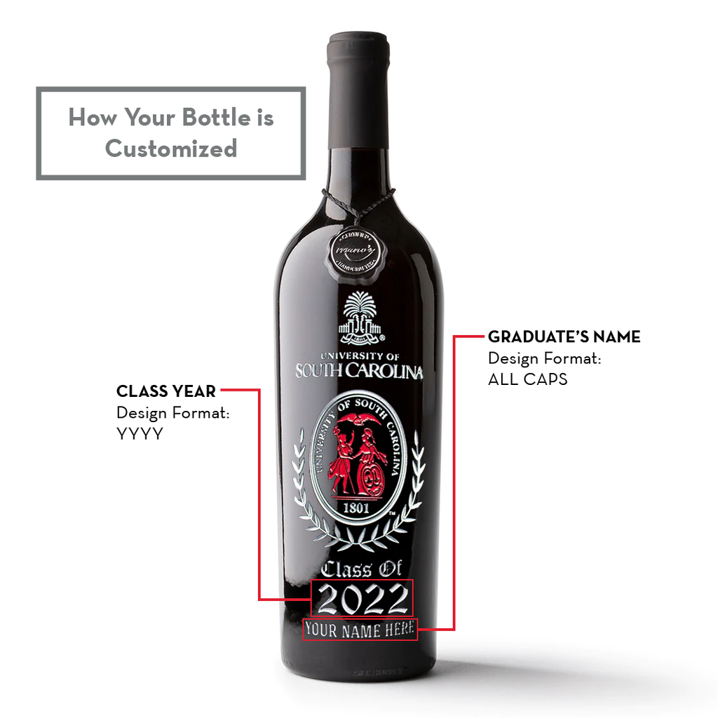 University of South Carolina Custom Alumni Etched Wine Bottle