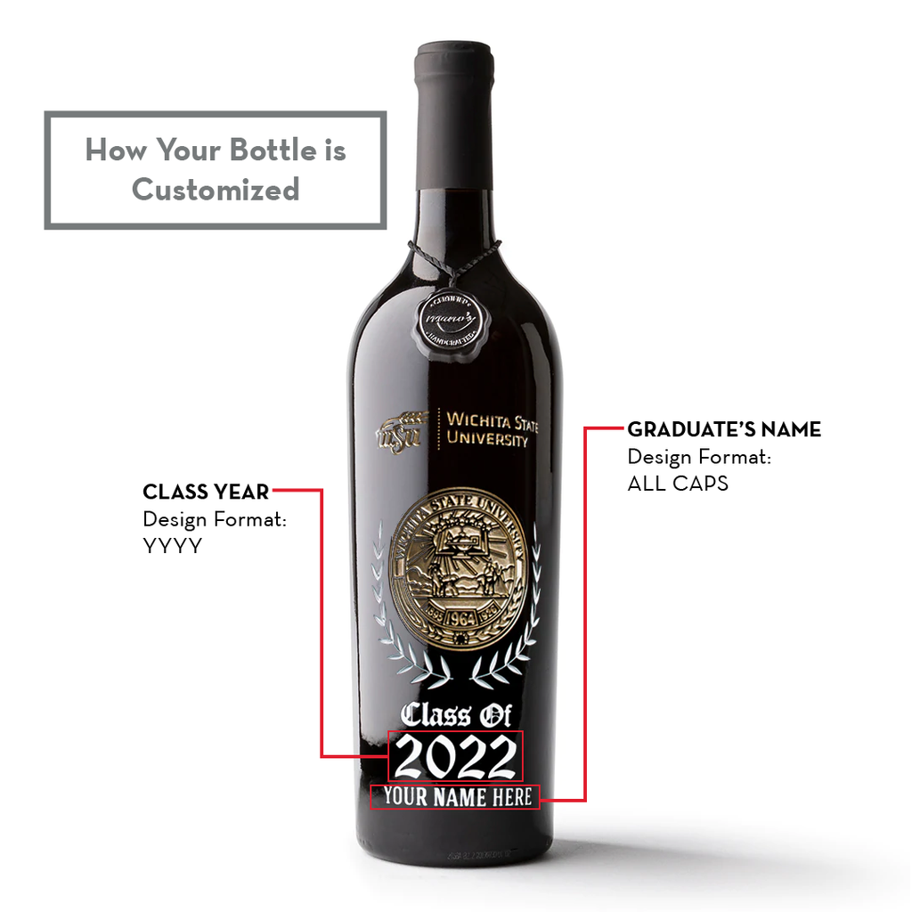 Wichita State University Custom Alumni Etched Wine Bottle