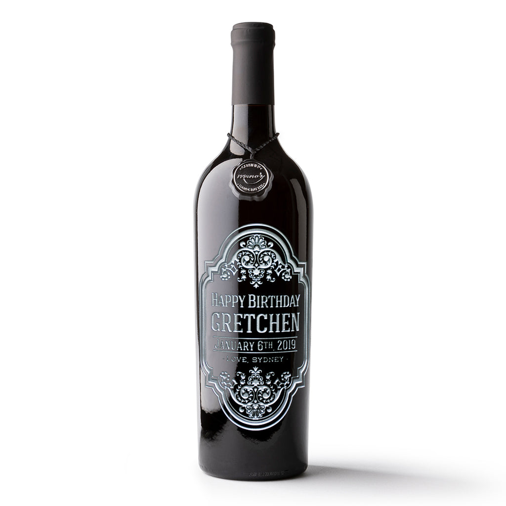 Birthday Frame Custom Etched Wine Bottle