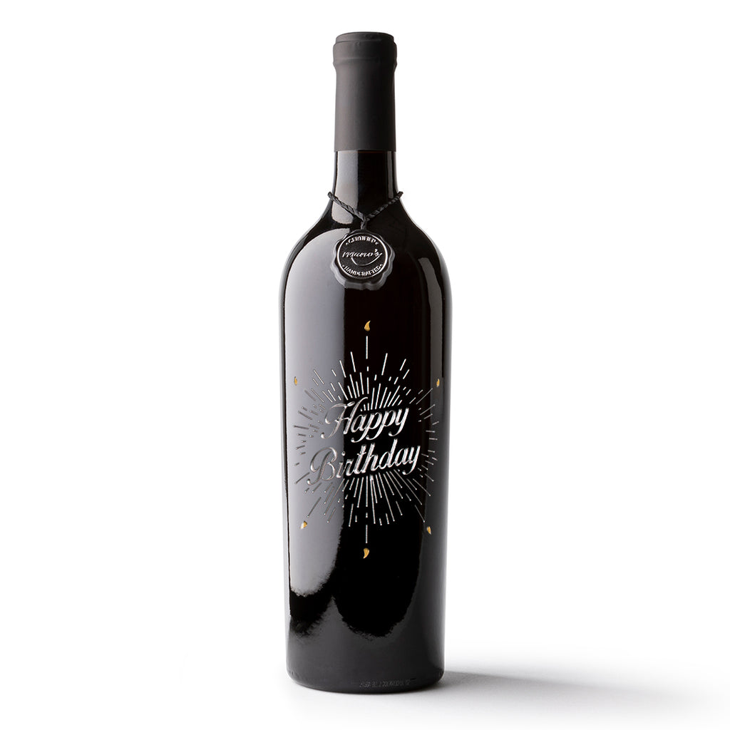 Happy Birthday Candles Etched Wine Bottle