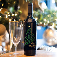 Happy Holidays Sparkle Tree Etched Wine Bottle
