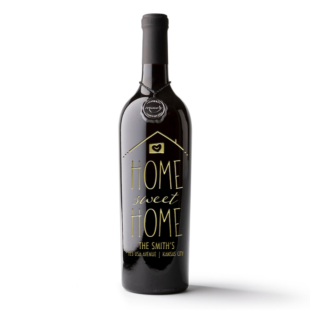 Home Sweet Home Custom Name Etched Wine