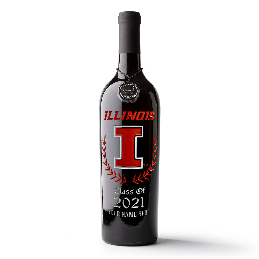 University of Illinois Custom Alumni Etched Wine