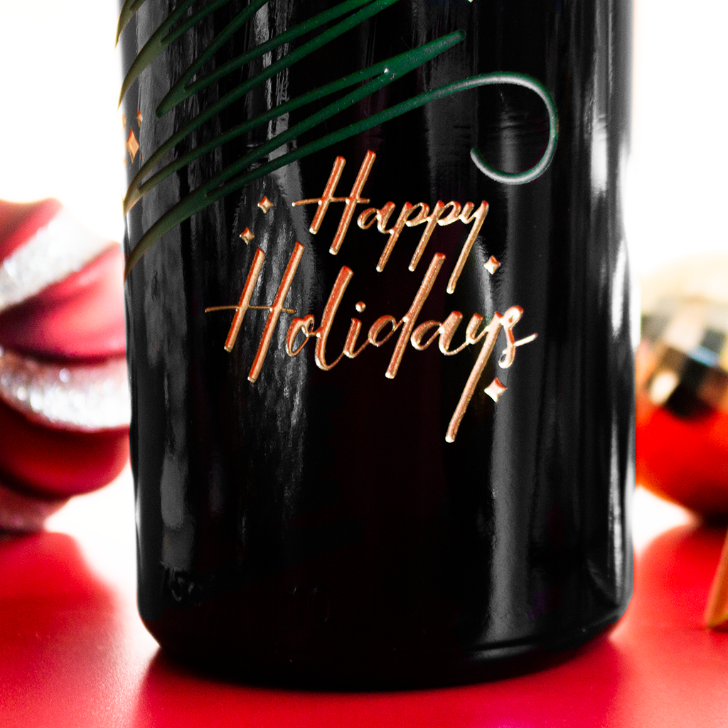 Happy Holidays Sparkle Tree Etched Wine Bottle