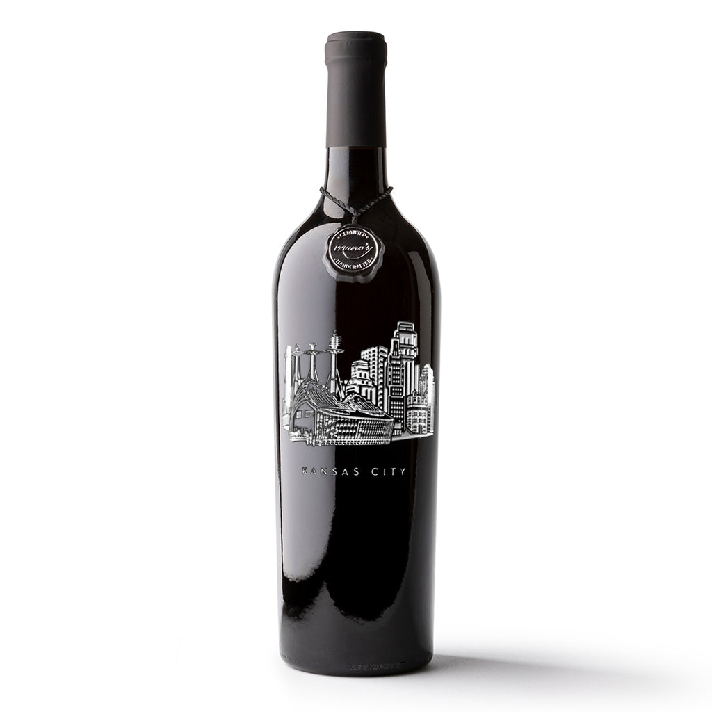 Kansas City Skyline Etched Wine Bottle