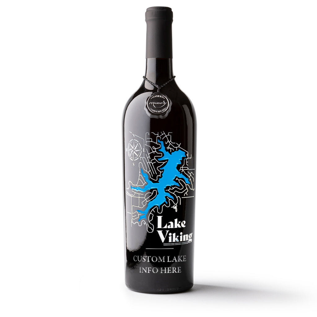 Lake Viking Custom Etched Wine Bottle