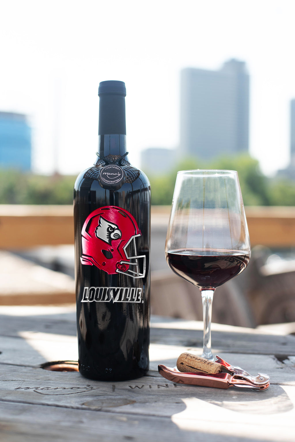 University of Louisville Helmet Etched Wine Bottle