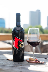 University of Louisville Cardinals Logo Etched Wine Bottle