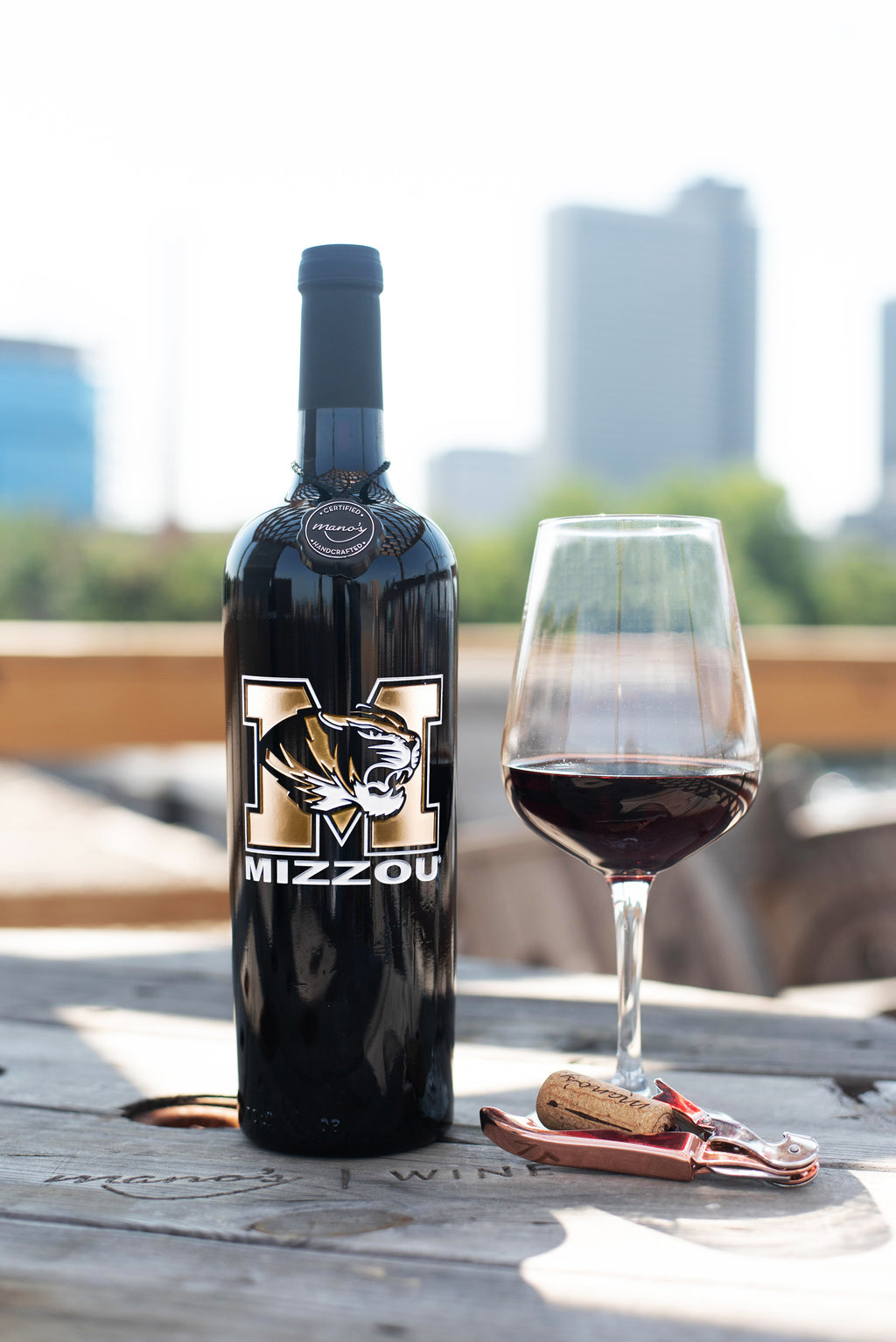 University of Missouri Logo Etched Wine Bottle