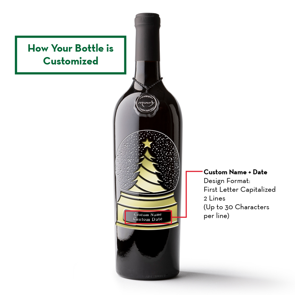 Holiday Tree Snow Globe Custom Etched Wine Bottle