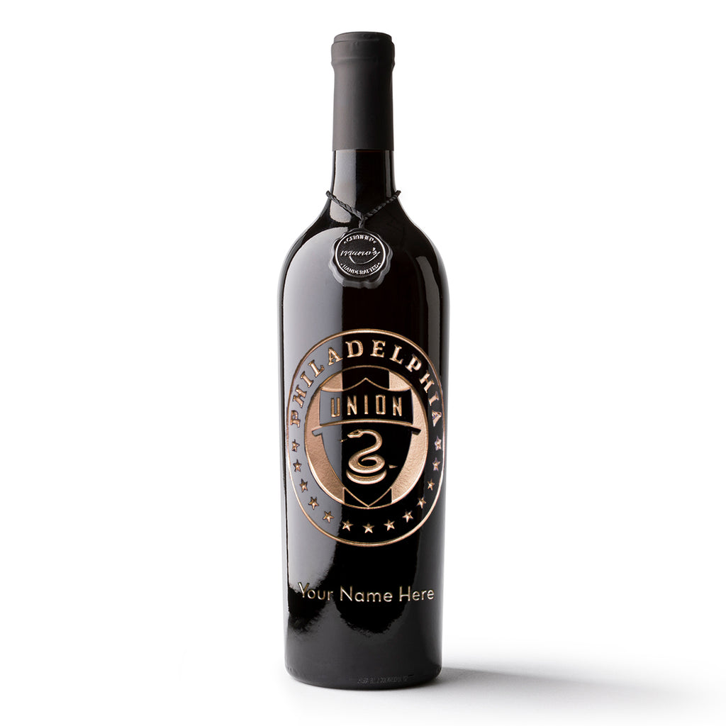 Philadelphia Union Circle Logo Custom Name Etched Wine