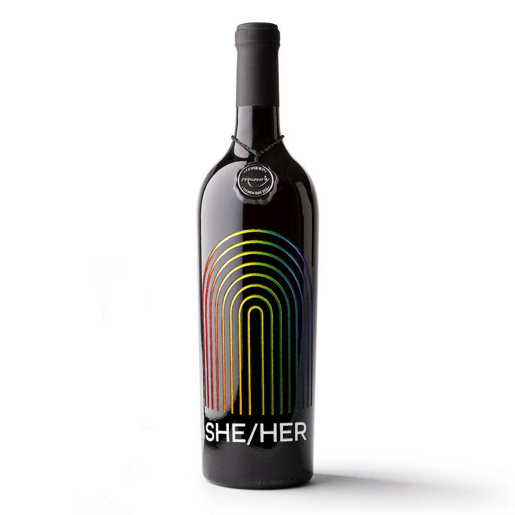 Custom Pronoun Rainbow Etched Wine