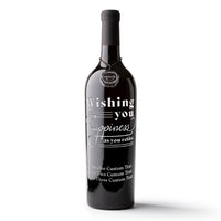 Wishing You Happiness Custom Retirement Etched Wine