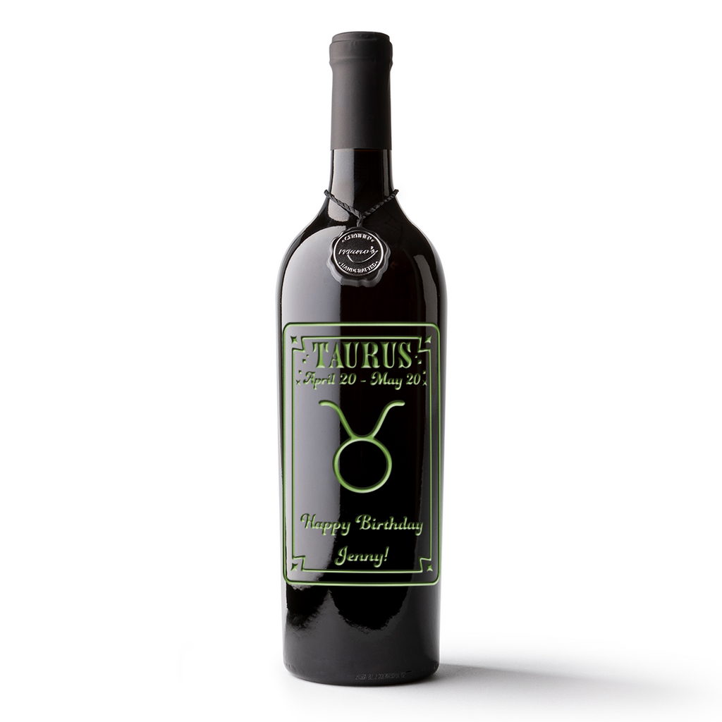 Taurus Custom Etched Wine Bottle