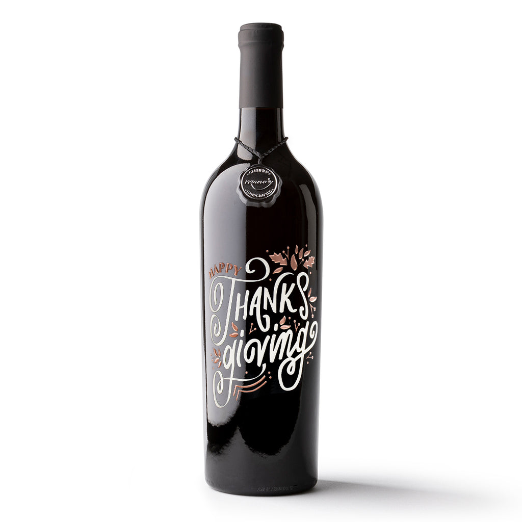 Happy Thanksgiving Etched Wine