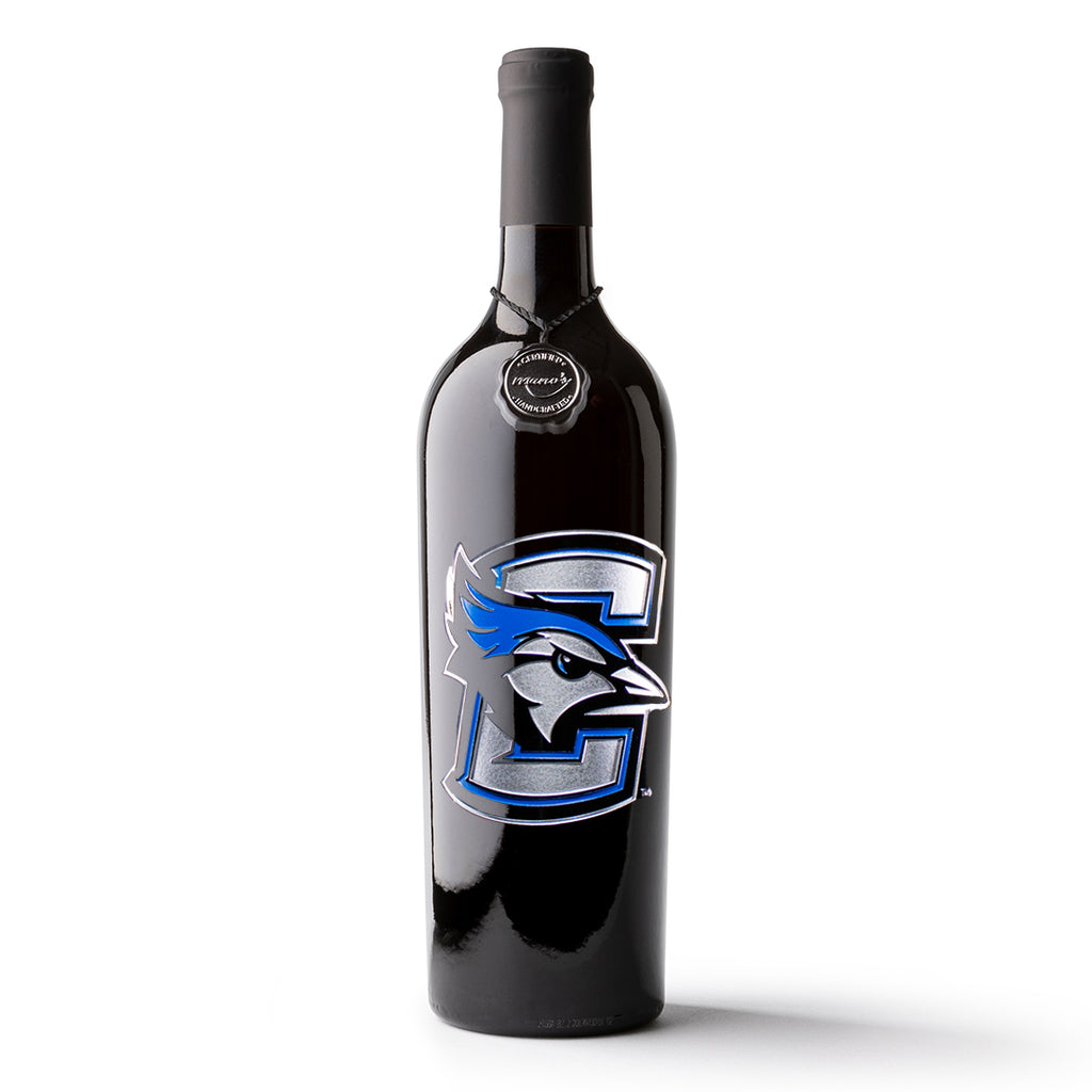 Creighton University Logo Etched Wine Bottle