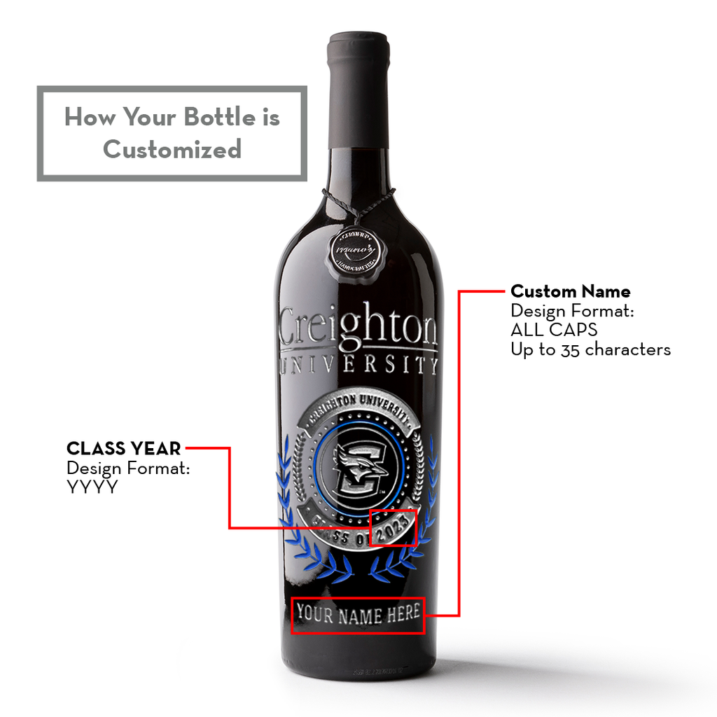 Creighton University Custom Alumni Etched Wine Bottle