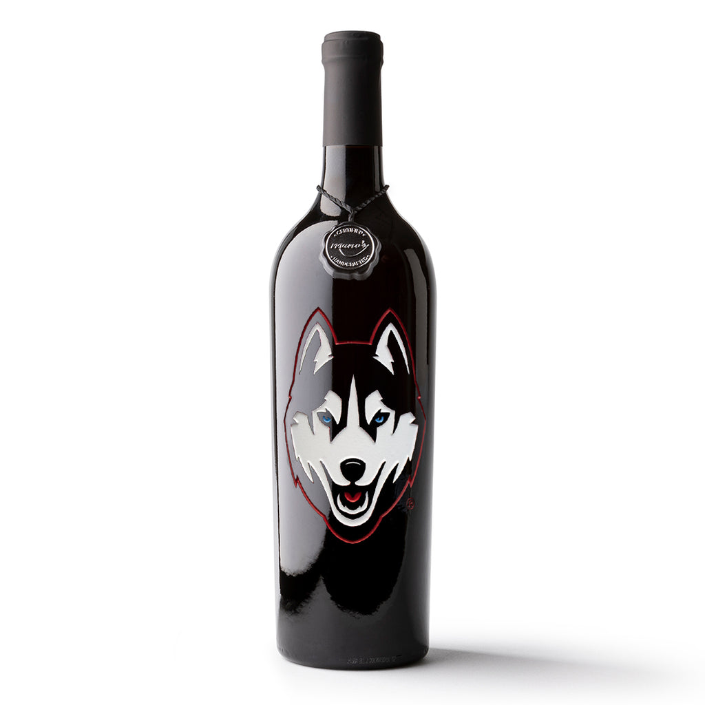 University of Connecticut Logo Etched Wine