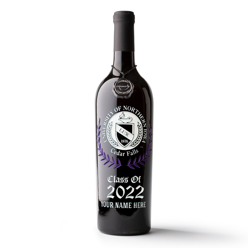 University of Northern Iowa Custom Alumni Etched Wine