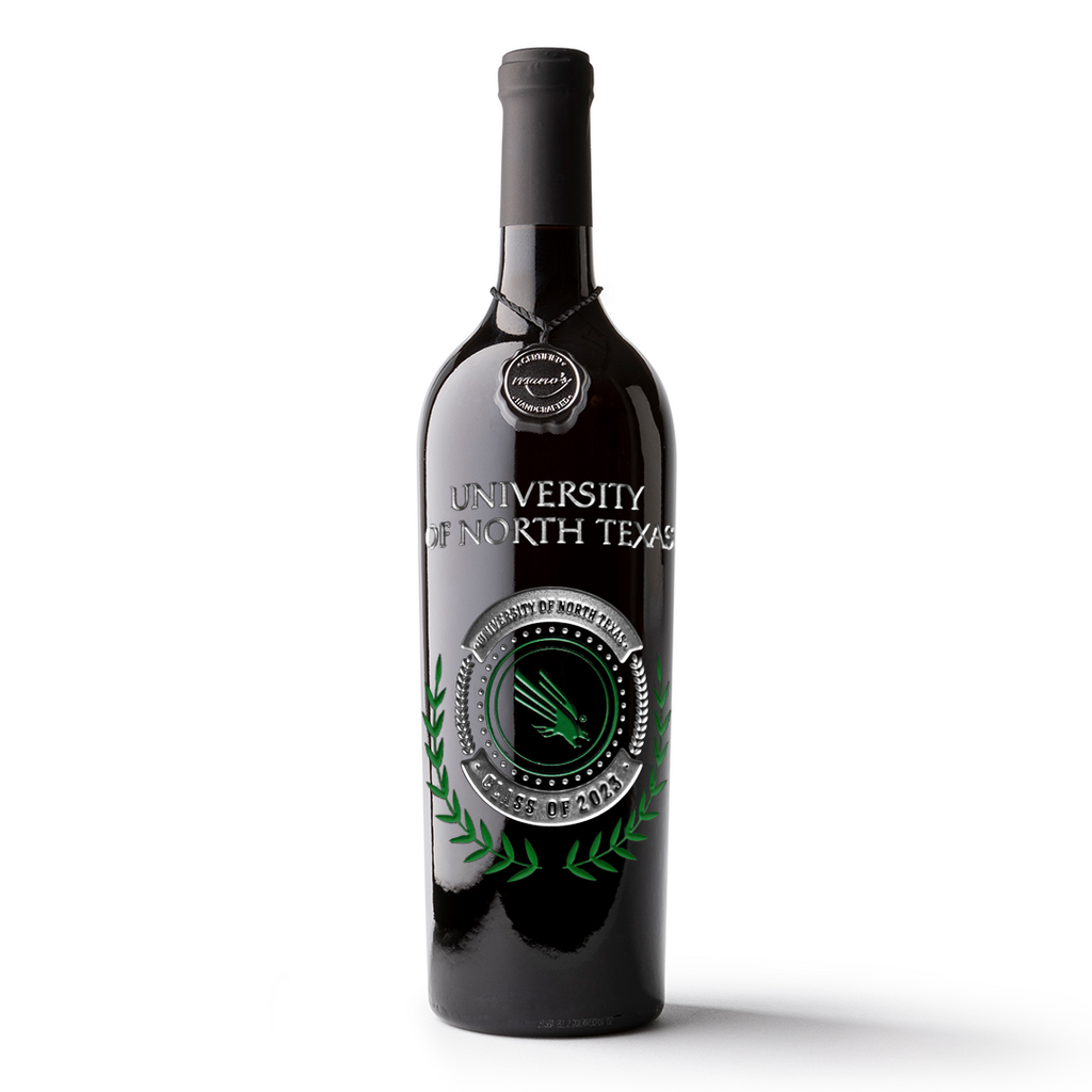 University of North Texas Custom Alumni Etched Wine Bottle
