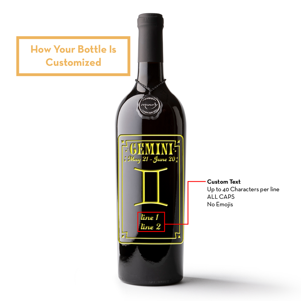 Gemini Custom Etched Wine Bottle