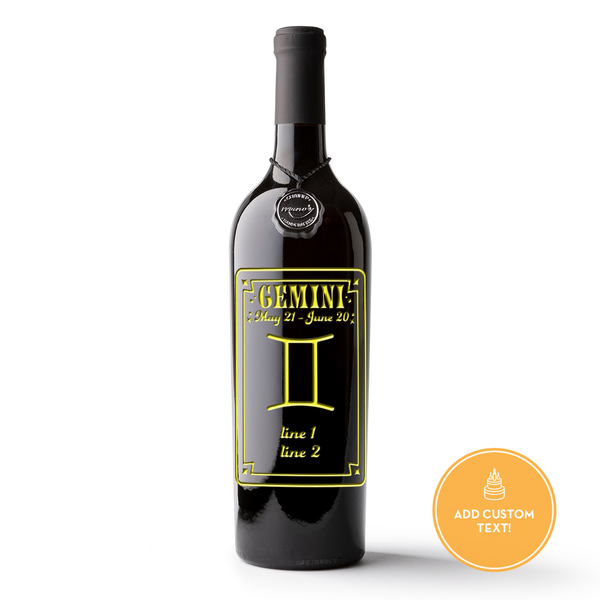 Gemini Custom Etched Wine Bottle