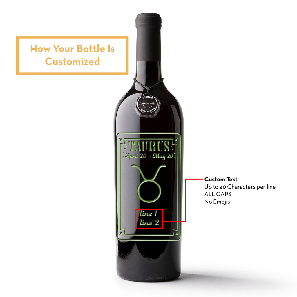 Taurus Custom Etched Wine Bottle