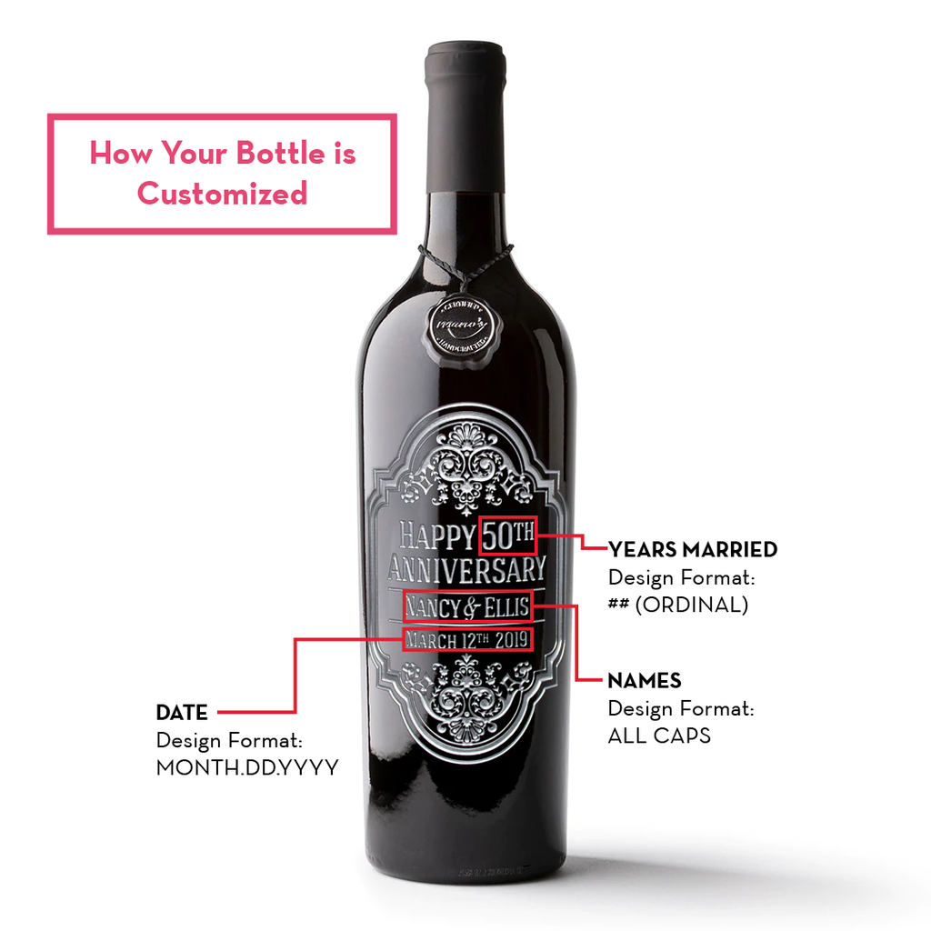 Anniversary Frame Custom Etched Wine Bottle