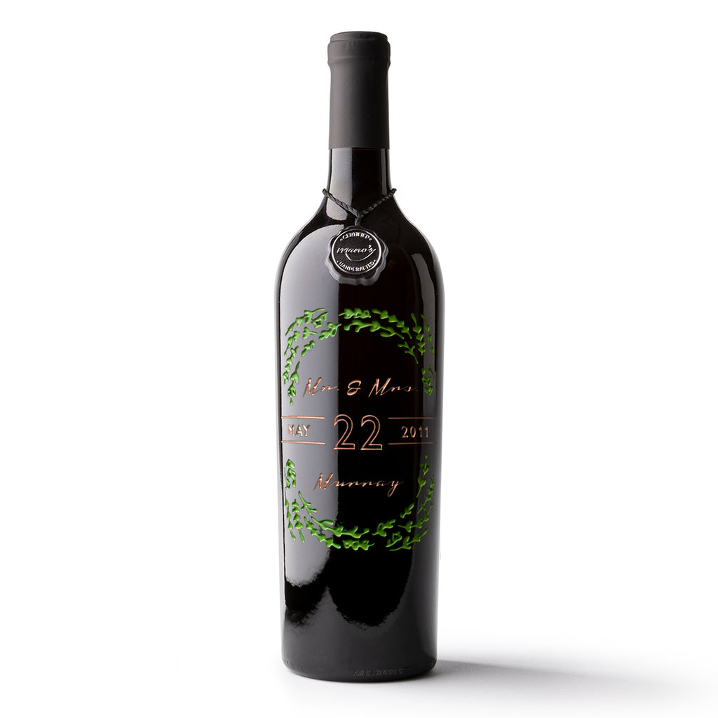 Floral Frame Custom Etched Wine Bottle