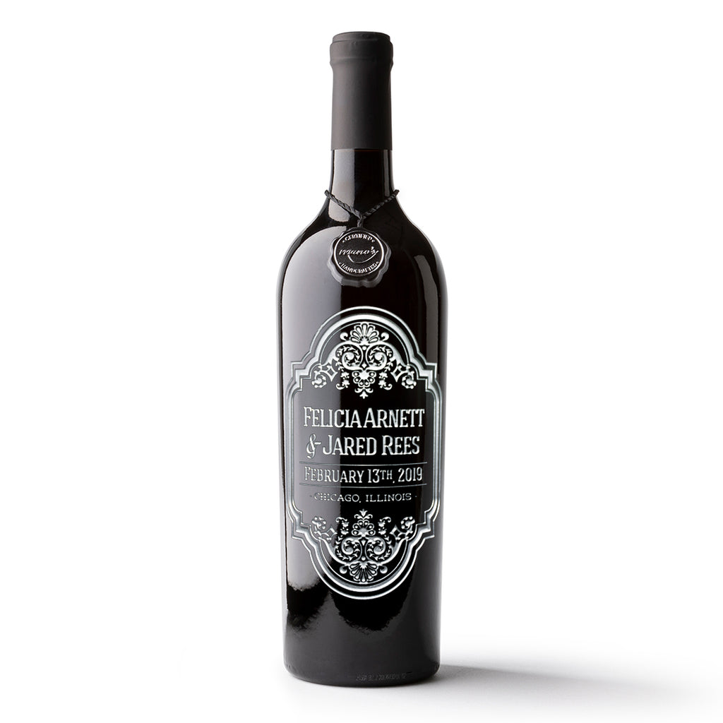Classic Wedding Custom Etched Wine Bottle