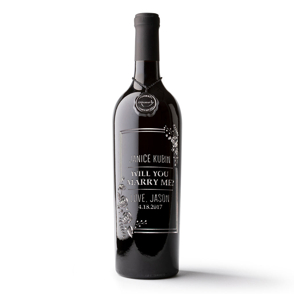 Marry Me Frame Custom Etched Wine Bottle