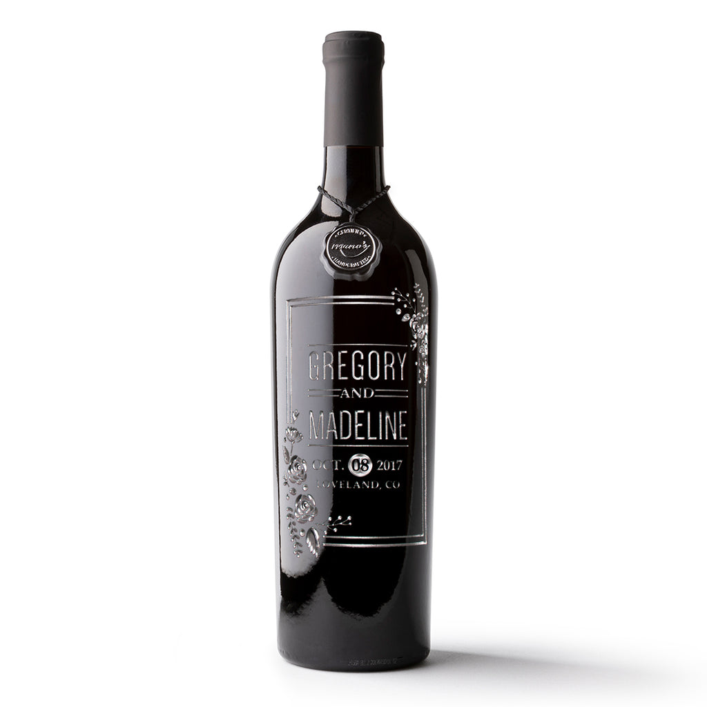 Wedding Flowers Custom Etched Wine Bottle