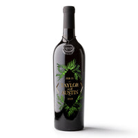 Wedding Foliage Frame Custom Etched Wine Bottle