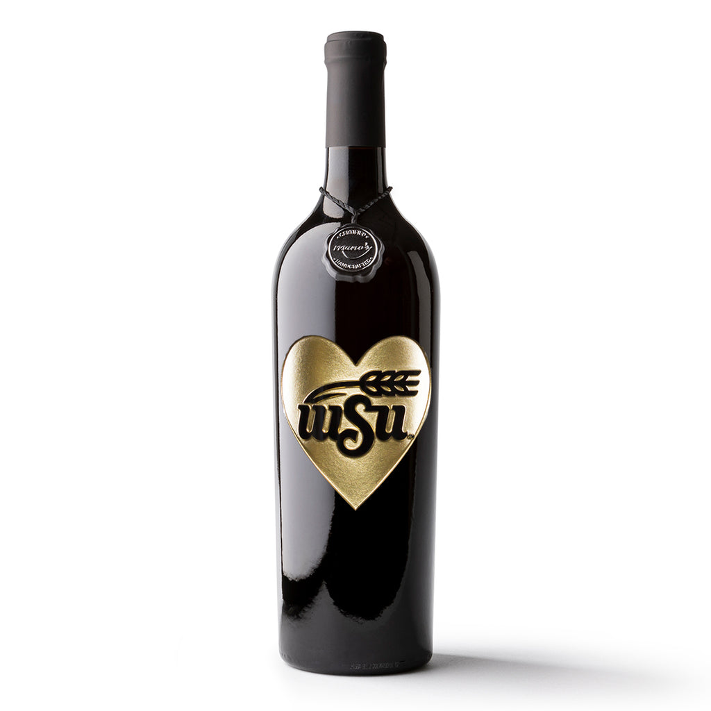 Wichita State University Heart Etched Wine Bottle
