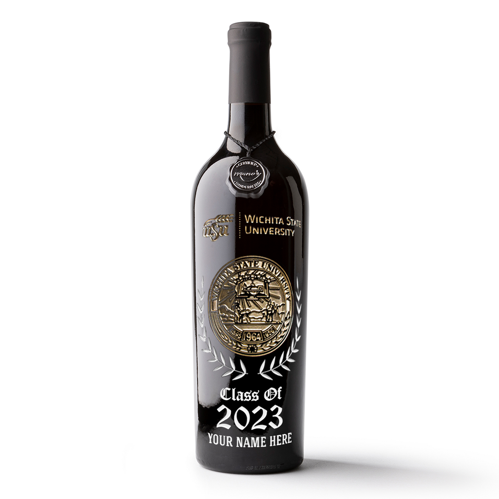 Wichita State University Custom Alumni Etched Wine Bottle