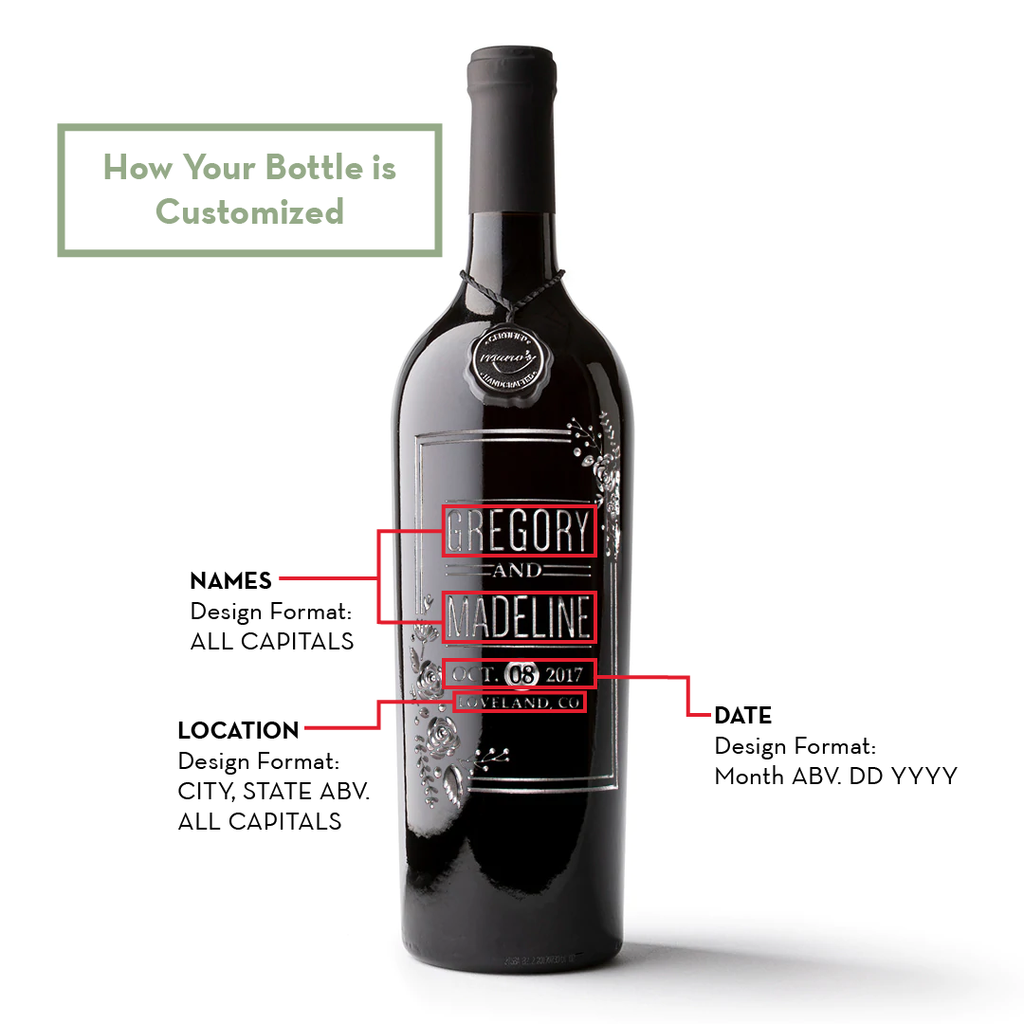 Wedding Flowers Custom Etched Wine Bottle