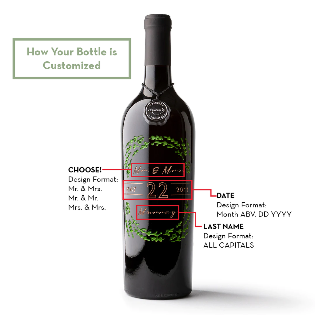 Floral Frame Custom Etched Wine Bottle