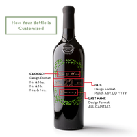 Floral Frame Custom Etched Wine Bottle