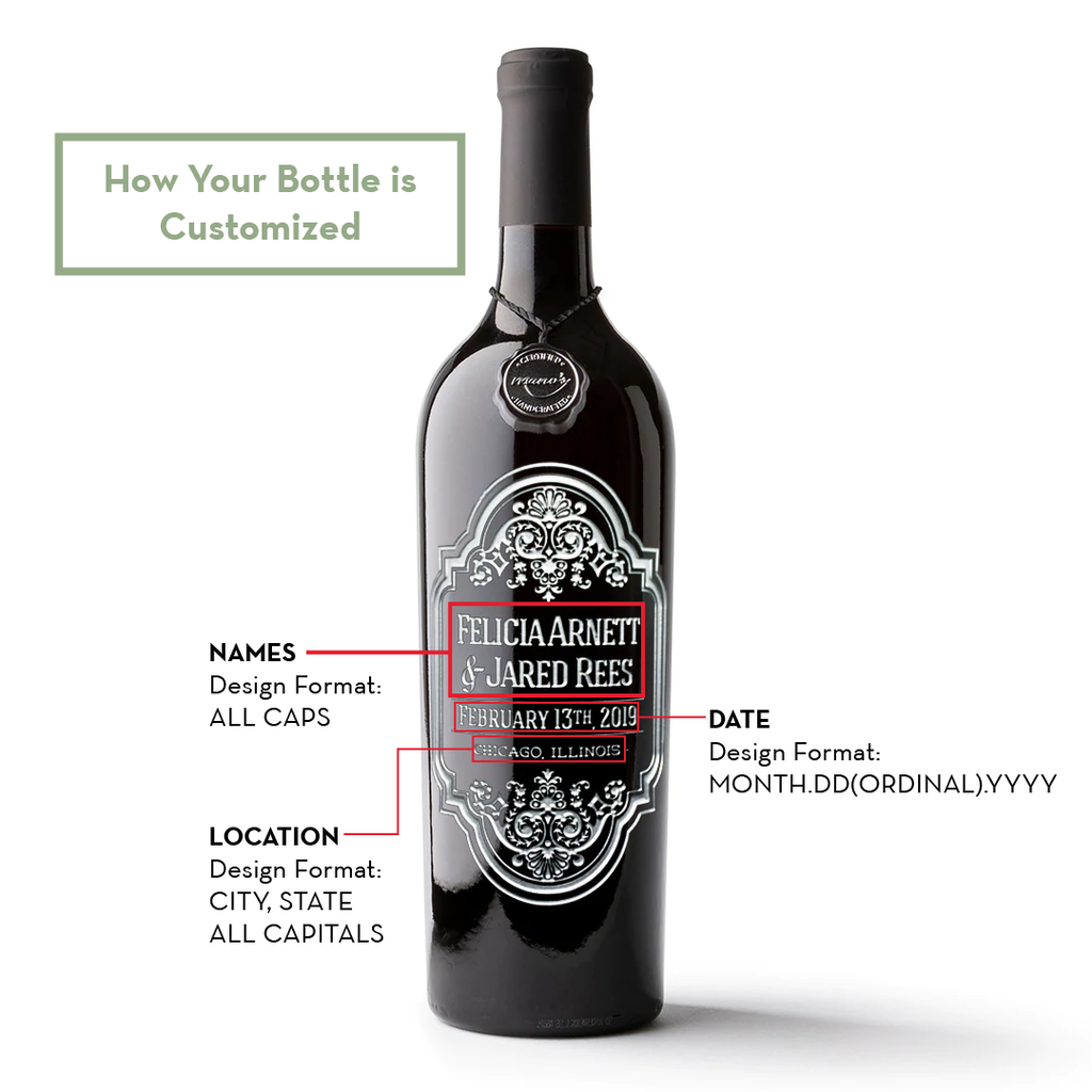 Classic Wedding Custom Etched Wine Bottle
