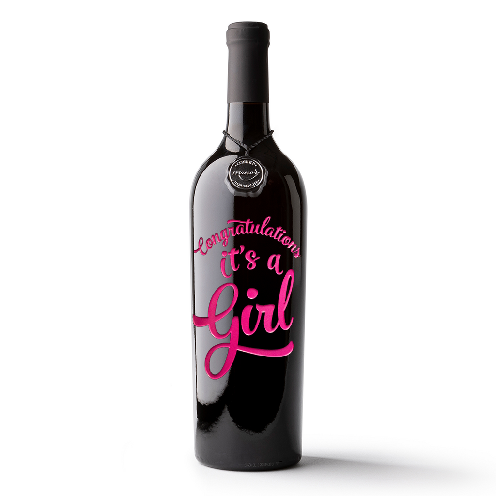 Congrats It’s A Girl Etched Wine Bottle